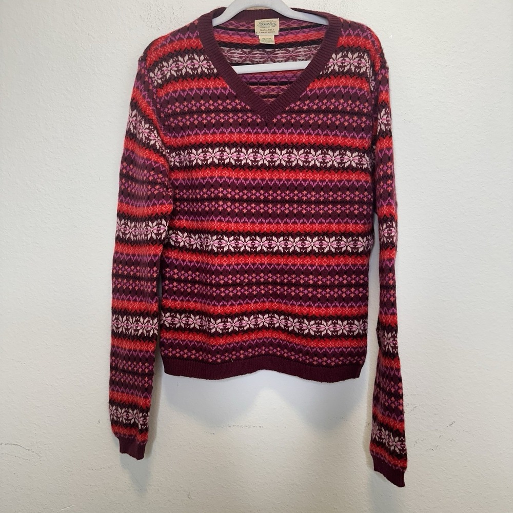 Vintage St Johns Bay Womens Fair Isle Pullover Sweater Pink Size Med Lamswool - Picture 1 of 4